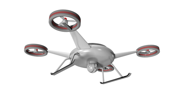 3d Drohne, Hubschrauber mit Kamera und vier Rotoren, isoliert