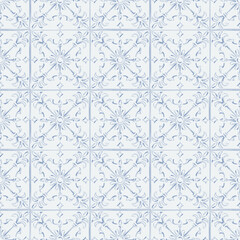 Seamless ornamental blue pattern, variation of Portuguese azulejo art. Watercolor effect.