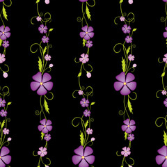 Seamless background from decorative violets with tendrils and buds