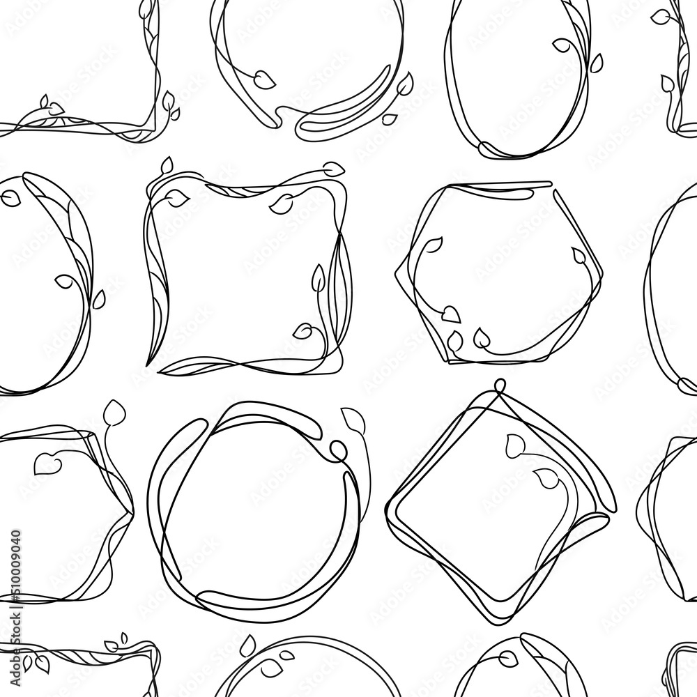 Poster various doodle frames set with botanical elements abstract line art seamless pattern,vector illustra