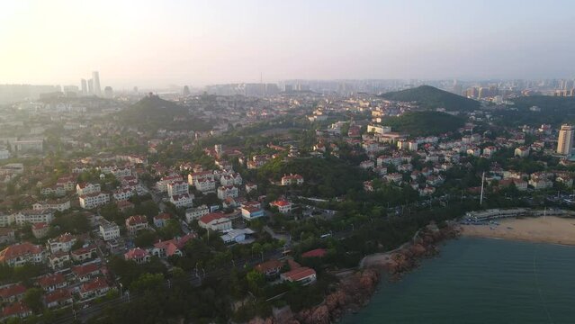 Aerial photography of Qingdao coastline scenery panorama
