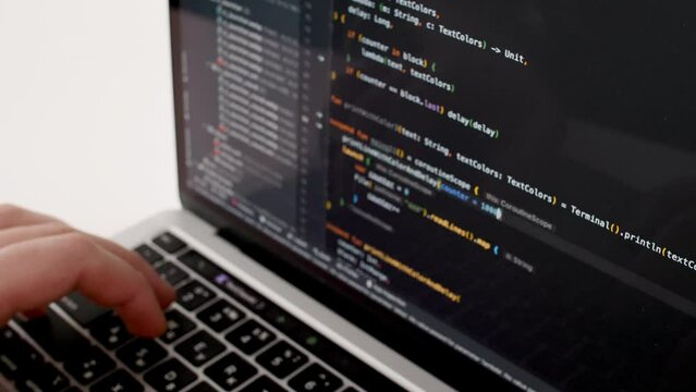 Coding on the screen, HTML encoding and programming on a laptop screen, developer, web development. Computer Web Developer. Cloud data social network media or virus. High quality 4k footage