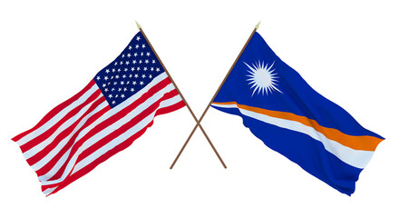 Background for designers, illustrators. National Independence Day. Flags of United States of America, USA and Marshall islands