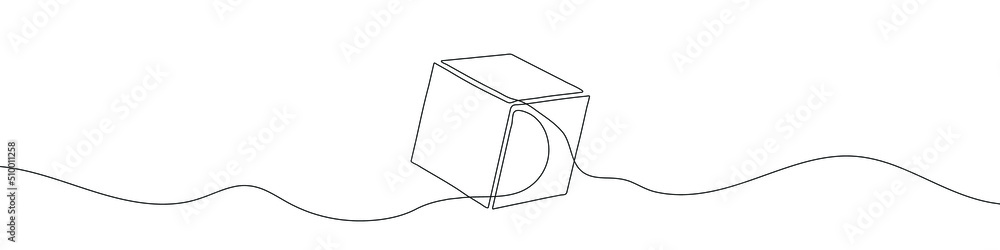 Poster continuous line drawing of cube icon. cube linear icon. one line drawing background. vector illustra