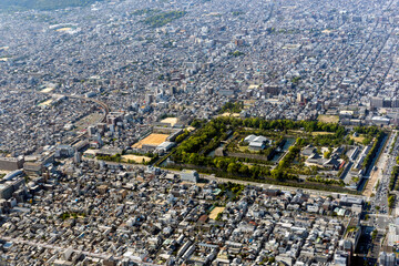 Naklejka premium 京都の二条城付近を南側から空撮
