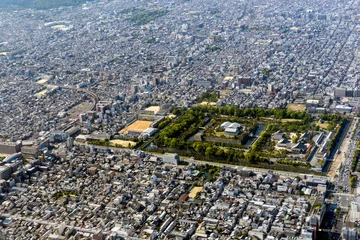 Deurstickers 京都の二条城付近を南側から空撮 © northsan