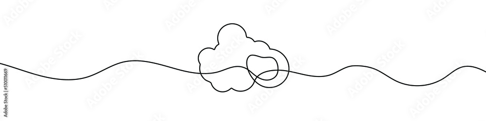 Poster continuous line drawing of cloud. cloud linear icon. one line drawing background. vector illustratio