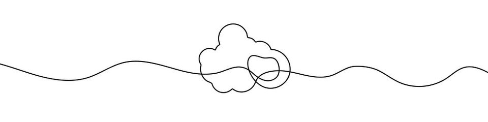 Continuous line drawing of cloud. Cloud linear icon. One line drawing background. Vector illustration. Cloud continuous line icon.