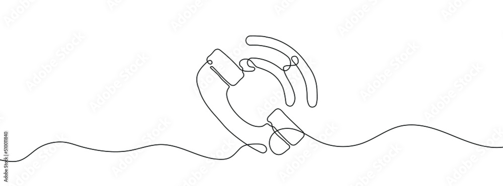 Poster continuous drawing of handset. one line icon of handset. one line drawing background. vector illustr