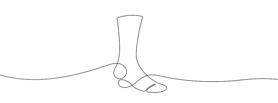 Continuous line drawing of socks. Socks one line icon. One line drawing background. Vector illustration. Socks black icon