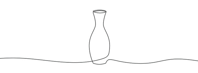 Continuous line drawing of vase. One line drawing background. Vector illustration. Linear drawing of a vase - obrazy, fototapety, plakaty