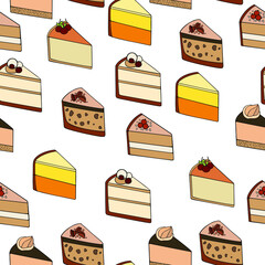 Cheesecake seamless vector pattern, hand drawn illustration. Endless texture for textile,scrapbooking, wrapping paper