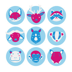 動物の顔のイラストのセット