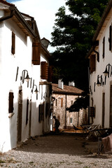 Fototapeta premium Medieval Croatia village Kotli with water mills and old rustic cottages on waterfalls and creeks of Mirna river 