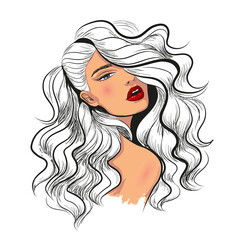 fashion sketch of woman with wavy hair