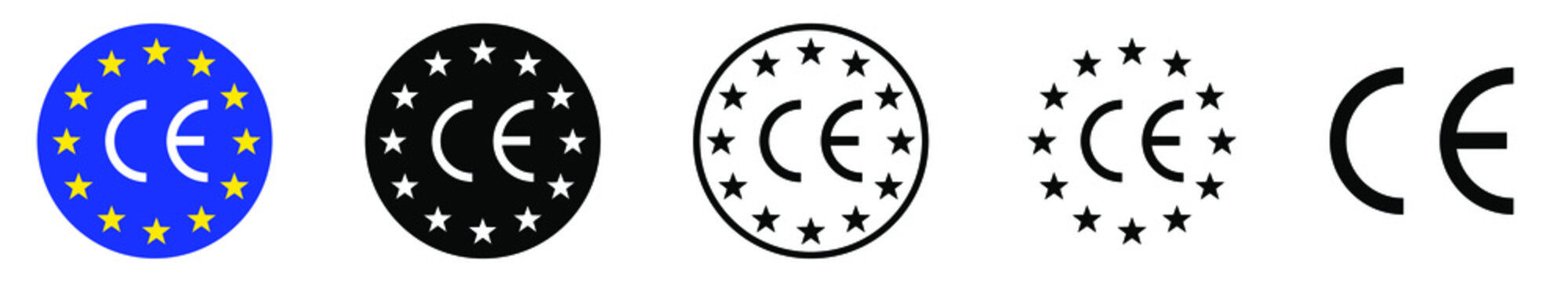 CE mark symbol. CE symbol isolated on white background. Set of black vector icons. European conformity certification mark.