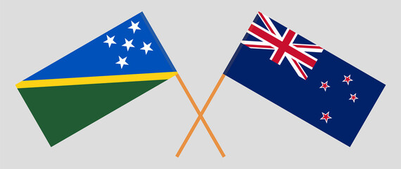 Crossed flags of Solomon Islands and New Zealand. Official colors. Correct proportion