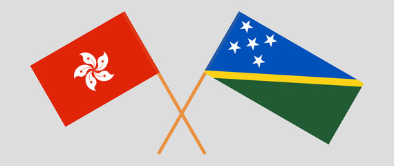 Crossed flags of Hong Kong and Solomon Islands. Official colors. Correct proportion
