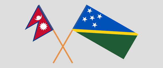 Fototapeta na wymiar Crossed flags of Nepal and Solomon Islands. Official colors. Correct proportion