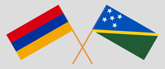 Crossed flags of Armenia and Solomon Islands. Official colors. Correct proportion