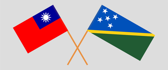 Crossed flags of Taiwan and Solomon Islands. Official colors. Correct proportion