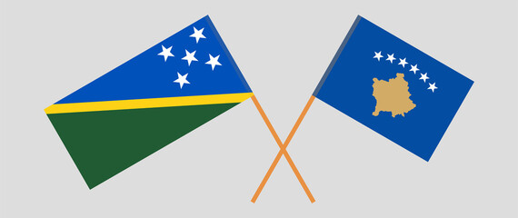 Crossed flags of Solomon Islands and Kosovo. Official colors. Correct proportion