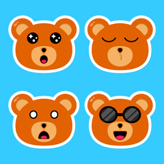 Cute cartoon bear face emoticon set. Perfect for sending expressive messages on social media to friends, family and more
or for use on stickers, t-shirts, masks, mugs, etc.