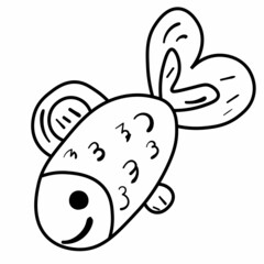 Obraz premium Black doodle fish vector illustration. Animal icon for kids. Line art on white background.