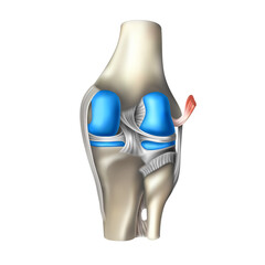 Muscular system and knee joint on a white background, rear view. Vector 3D illustration