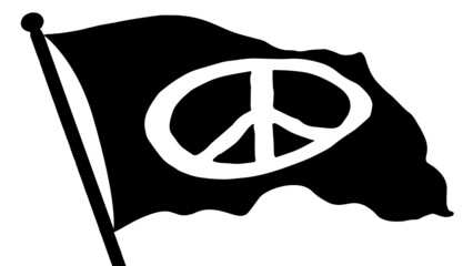 Peace sign on flag black and white, vector 