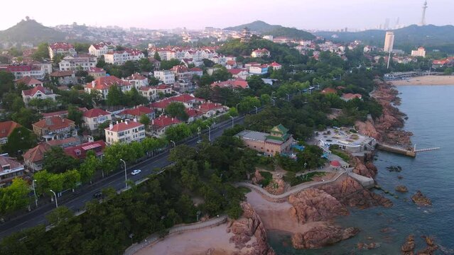 Aerial photography of Qingdao coastline scenery panorama