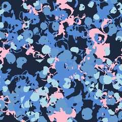 Urban camouflage of various shades of blue and pink colors