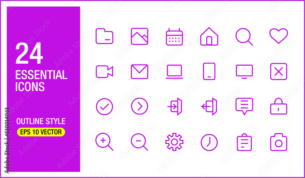 Poster frequently used essential icons collections. suitable for design elements of user interface and ux. 