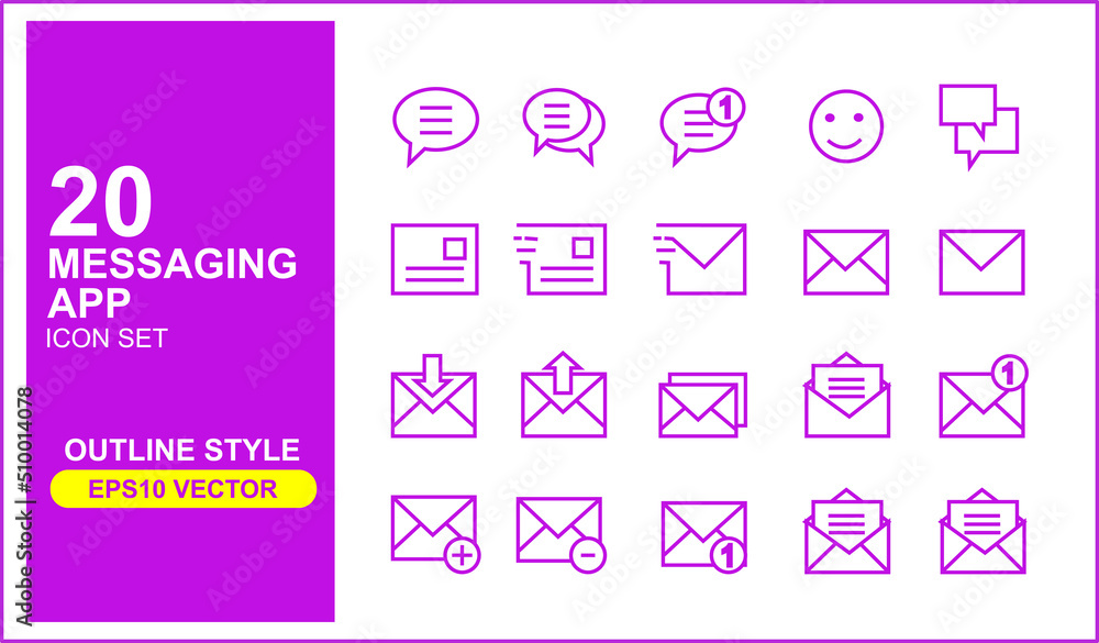 Poster Messaging app icon set. Suitable for user interface design elements of chat and messaging applications. An elaborated collection of message and email icons. Editable vector. EPS10. Illustration
