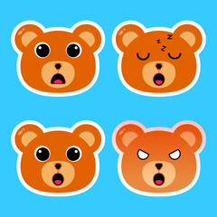 Cute cartoon bear face emoticon set. Perfect for sending expressive messages on social media to friends, family and more
or for use on stickers, t-shirts, masks, mugs, etc.