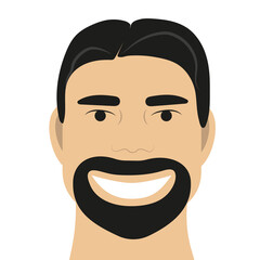 The face of a smiling brunette man with a beard. Flat minimalistic vector illustration