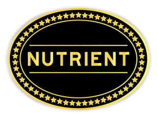 Black and gold color oval label sticker with word nutrient on white background