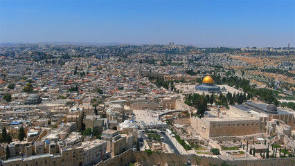 Naklejka premium Jerusalem old city and Holly places Drone view, Israel