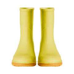 Gummistiefel gelb vor weißem Hintergrund