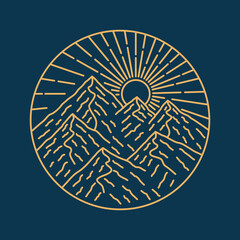 The mountains nature wildlife in mono line art, design for badge patch pin graphic illustration vector art t-shirt design