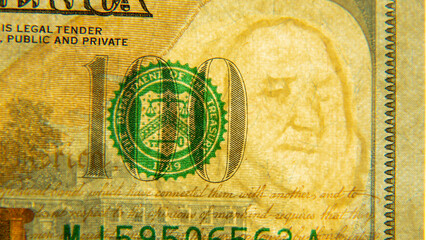 Fototapeta premium One hundred US dollars close-up with watermark. 