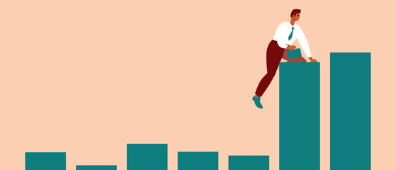 Obraz premium Trader or businessman on Stock Market and Exchange, flat vector stock illustration with graph or economic growth chart