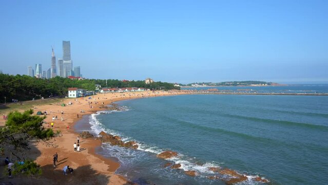 Aerial photography of Qingdao coastline scenery panorama