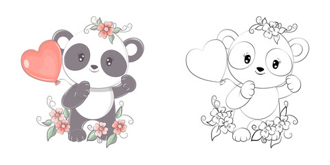 Cute Clipart Panda Illustration and For Coloring Page. Cartoon Clip Art Panda with Balloon. Vector Illustration of an Animal for Stickers, Baby Shower, Coloring Pages, Prints for Clothes © ArtVarStudio