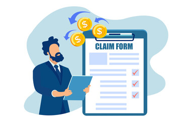 Vector of a businessman filling out a claim form to get compensation