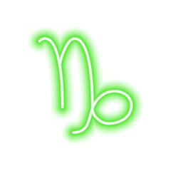 Green neon zodiac sign Capricorn on white. Predictions, astrology, horoscope.