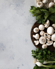 still life with mushrooms and herbs
