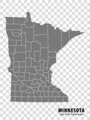 State Minnesota map on transparent background. Blank map of  Minnesota with  regions in gray for your web site design, logo, app, UI. USA. EPS10.
