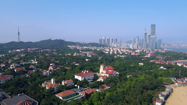 Aerial photography of Qingdao coastline scenery panorama