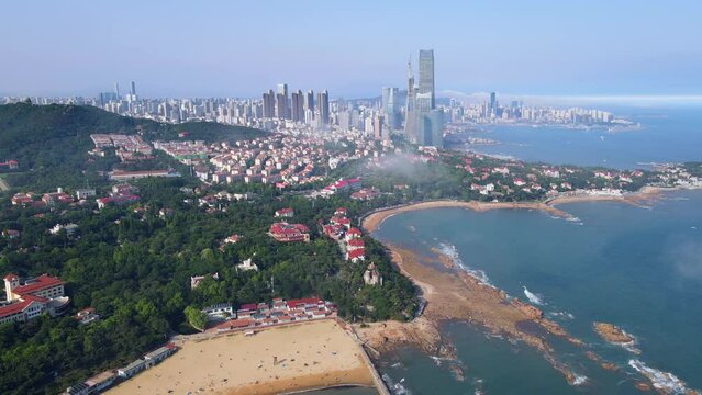 Aerial photography of Qingdao coastline scenery panorama